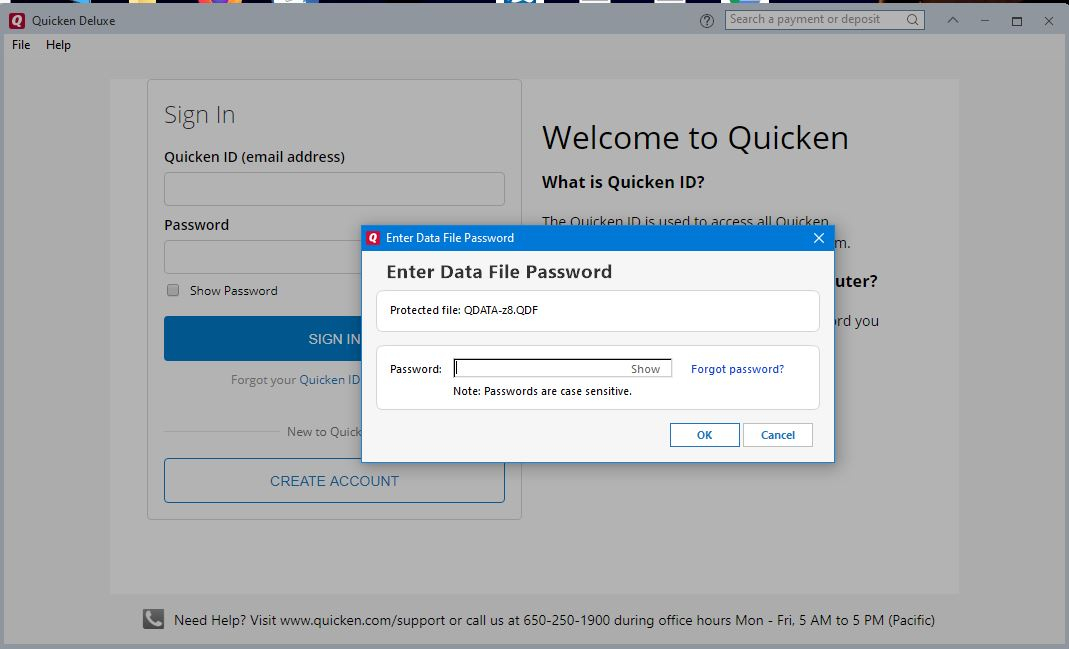 reset data file password in quicken for mac 2016